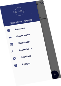 photo d'écran du menu de l'application Eye Breed essentiel pour inséminer avec l'outil