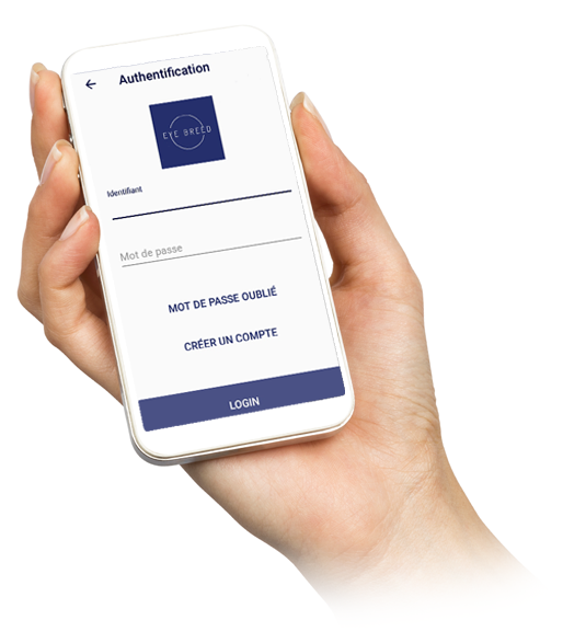 Page de connexion de l'appli mobile Eye Breed